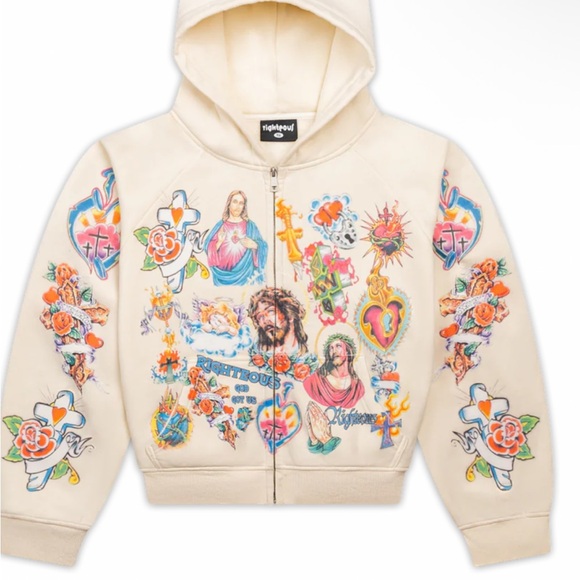 Kids Cream Hoodie with Colorful Graphic Print